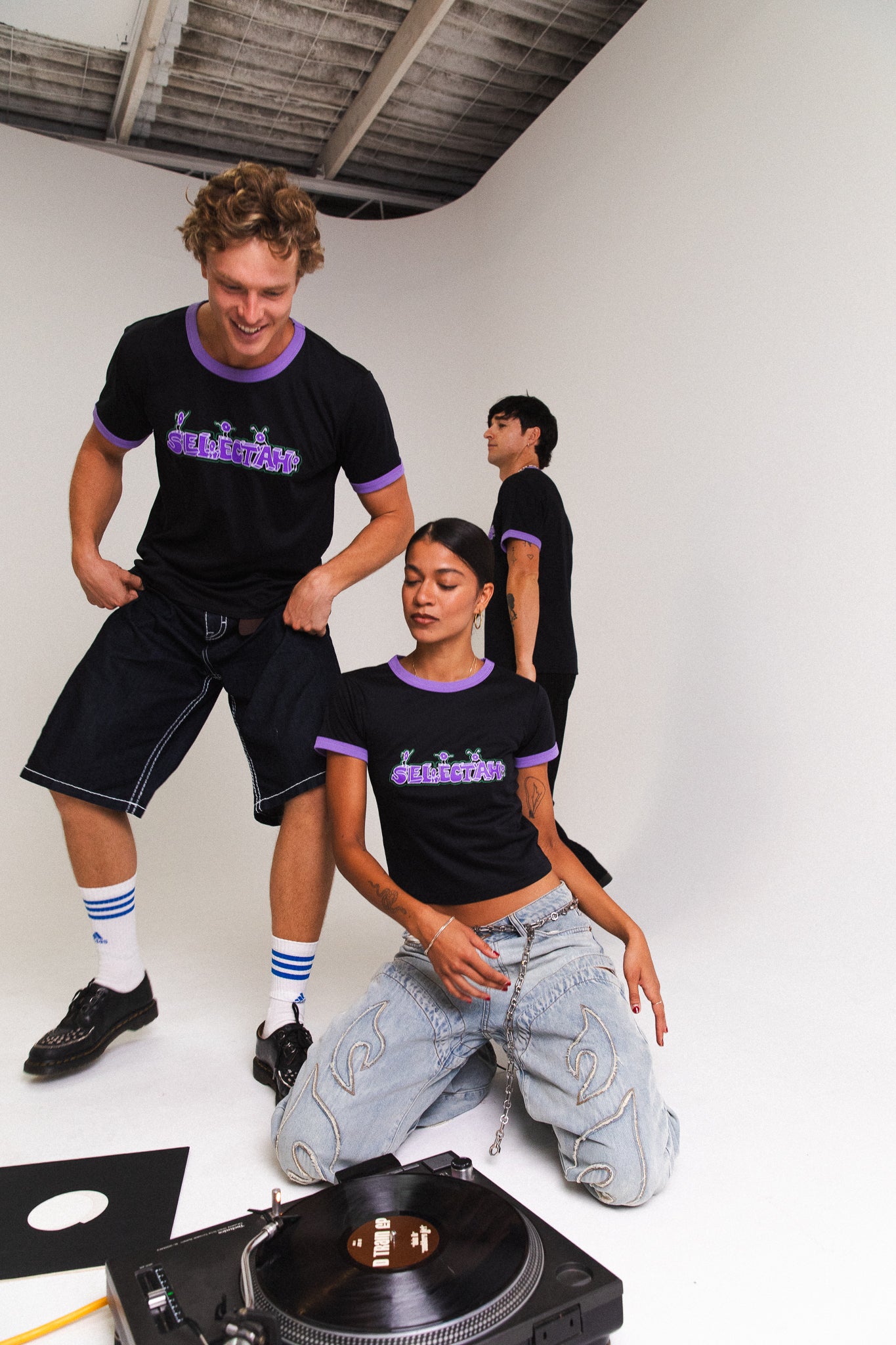 'SELECTAH' ringer tee in Black & Purple
