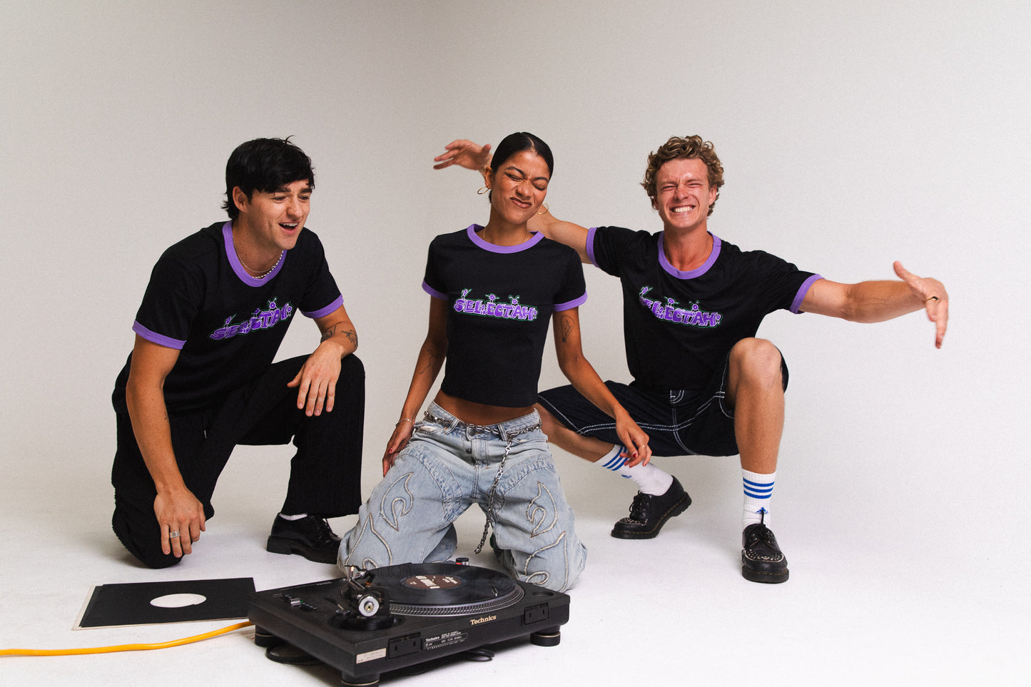 'SELECTAH' ringer tee in Black & Purple