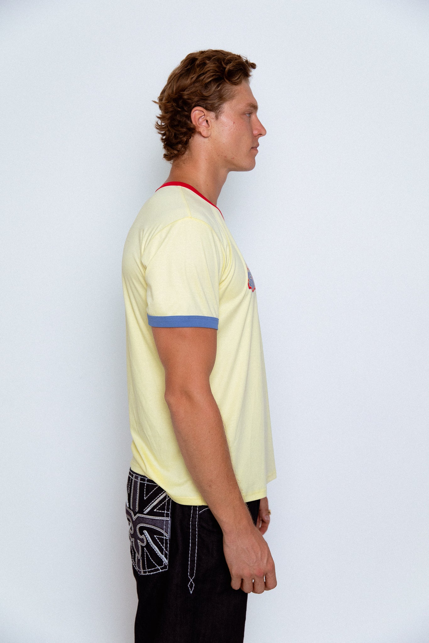 'SELECTAH' ringer tee in Pale Yellow