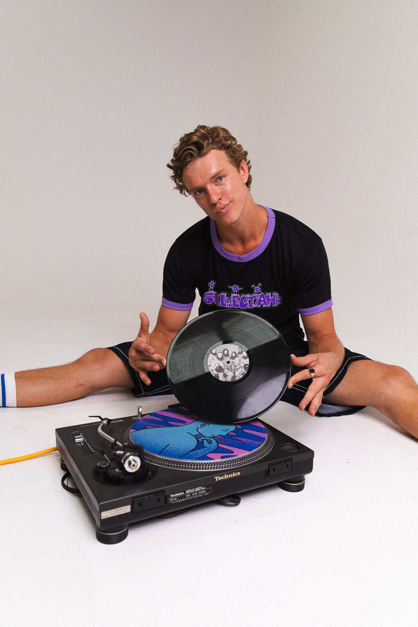 'SELECTAH' ringer tee in Black & Purple