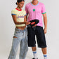 'Dancing Vinyl' Ringer Tee in Baby Pink